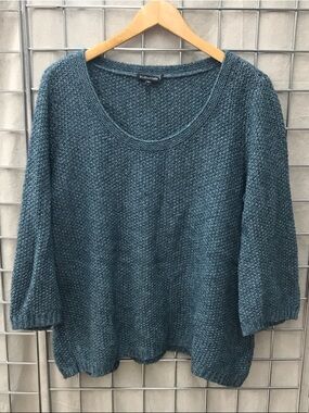 Eileen Fisher Teal-Blue Scoopneck Knit Sweater